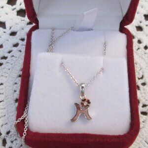 NWT Sterling Silver Letter H with genuine Diamond Flowerbud Necklace 15-16 inch